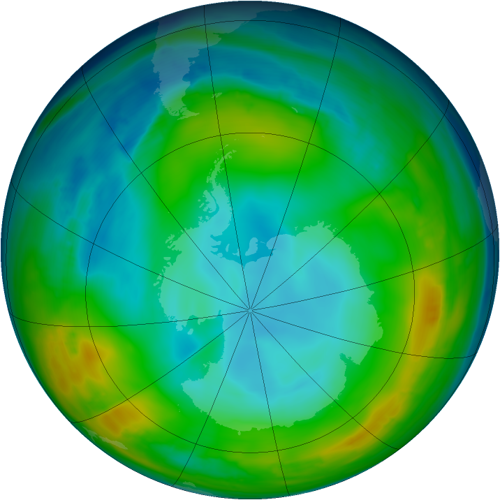 Antarctic ozone map for 29 June 2015